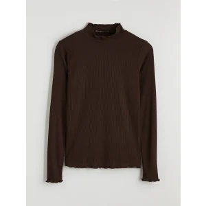 LCW Modest Kahverengi Fırfırlı Dik Yaka Kadın Body