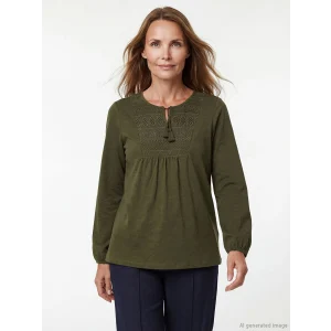 LCW Grace Yeşil Bağlamalı Yaka Nakışlı Bluz