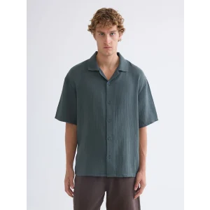 XSIDE Yeşil Rahat Kalıp Resort Yaka Kısa Kollu Müslin Erkek Gömlek