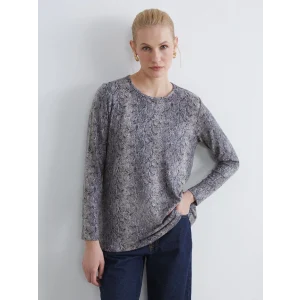 LCW Grace Gri Bisiklet Yaka Yılan Derisi Desenli Kadın Tişört