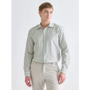 LCW Vision Yeşil Regular Fit Uzun Kollu Çizgili Erkek Gömlek