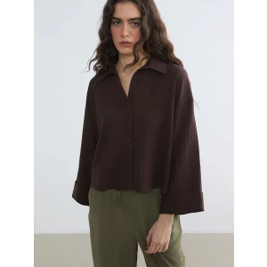 LCW Vision Kahverengi Çizgili Oversize Kadın Gömlek