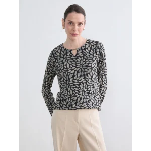 LCW Grace Siyah Bisiklet Yaka Desenli Bluz