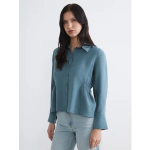 LCWAIKIKI Classic Petrol Beli Büzgülü Kadın Gömlek