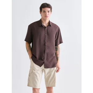 XSIDE Kahverengi Regular Fit Kısa Kollu Viskon Erkek Gömlek
