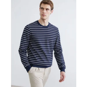 SOUTHBLUE Lacivert Bisiklet Yaka Çizgili Erkek Sweatshirt