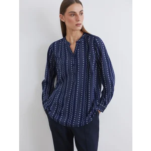 LCW Grace Lacivert Kaçık Yaka Desenli Bluz