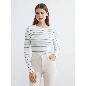 LCWAIKIKI Basic Yeşil Bisiklet Yaka Çizgili Kadın Body