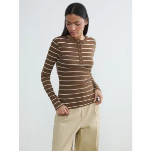 LCWAIKIKI Classic Kahverengi Bisiklet Yaka Çizgili Kadın Body