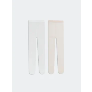 LCW baby Ekru Basic İnce Kız Bebek Külotlu Çorap 2li