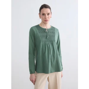 LCW Grace Yeşil Bağlamalı Yaka Nakışlı Bluz