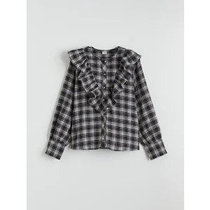 LCW Kids Ekru Kız Çocuk Ekose Fırfırlı Poplin Gömlek