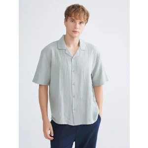 XSIDE Yeşil Rahat Kalıp Resort Yaka Kısa Kollu Müslin Erkek Gömlek