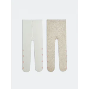 LCW baby Ekru Çiçek Desenli Kız Bebek Külotlu Çorap 2li