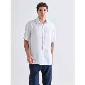 XSIDE Beyaz Regular Fit Kısa Kollu Viskon Erkek Gömlek