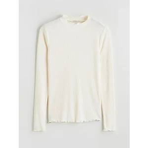 LCW Modest Ekru Fırfırlı Dik Yaka Kadın Body