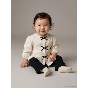 LCW baby Ekru Bisiklet Yaka Fiyonk Detaylı Kız Bebek Gömlek