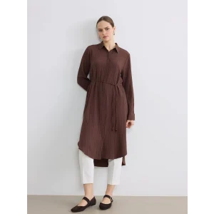 LCWAIKIKI Classic Kahverengi Dokulu Oversize Kadın Gömlek Tunik