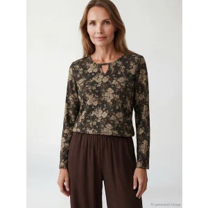 LCW Grace Siyah Bisiklet Yaka Çiçekli Bluz