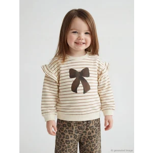 LCW baby Ekru Bisiklet Yaka Baskılı Kız Bebek Sweatshirt