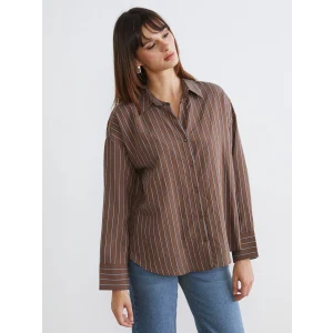 LCW Vision Kahverengi Çizgili Oversize Kadın Gömlek