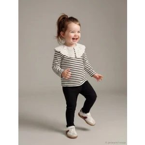 LCW baby Ekru Bebe Yaka Kız Bebek Bluz ve Tayt