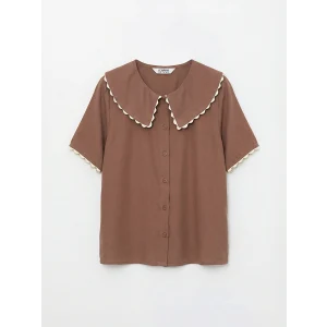 LCW Kids Kahverengi Bebe Yaka Kısa Kollu Kız Çocuk Gömlek