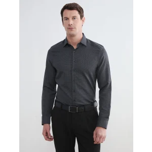 LCWAIKIKI Classic Gri Slim Fit Desenli Armürlü Erkek Gömlek