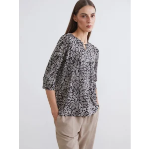 LCW Grace Siyah Bisiklet Yaka Desenli Bluz