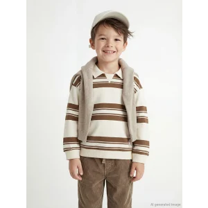 LCW Kids Bej Polo Yaka Çizgili Erkek Çocuk Kalın Sweatshirt