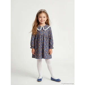 LCW Kids Lacivert Bebe Yaka Çiçek Desenli Kız Çocuk Elbise