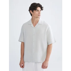 XSIDE Gri Rahat Kalıp Resort Yaka Kısa Kollu Müslin Erkek Gömlek