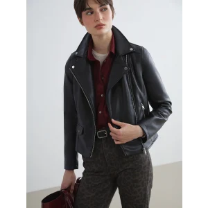 LCW Vision Siyah Biker Yaka Kadın Deri Görünümlü Ceket