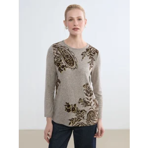 LCW Grace Bej Bisiklet Yaka Desenli Kadın Tişört