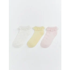 LCW baby Ekru Dantel Detaylı Kız Bebek Patik Çorap 3lü