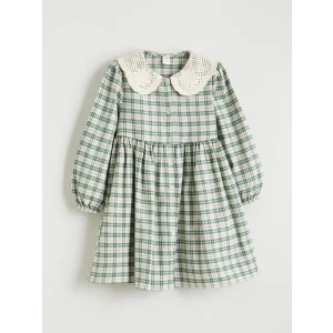 LCW Kids Yeşil Bebe Yaka Ekose Kız Çocuk Elbise