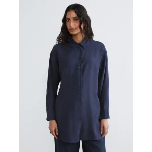 LCW Modest Lacivert Oversize Modal Karışımlı Kadın Gömlek Tunik