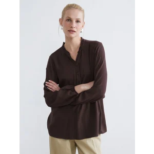 LCW Grace Kahverengi Fırfırlı Kaçık Yaka Bluz