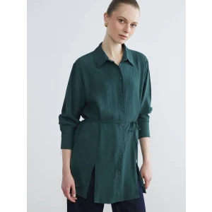 LCWAIKIKI Classic Yeşil Dokulu Krinkle Kadın Gömlek Tunik