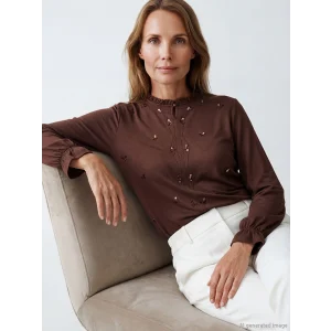 LCW Grace Kahverengi Fırfırlı Hakim Yaka Pul Payetli Bluz