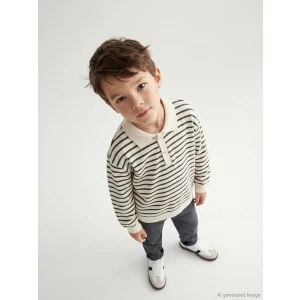 LCW Kids Bej Çizgili Erkek Çocuk Sweatshirt ve Eşofman Altı