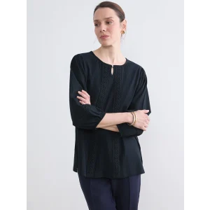 LCW Grace Lacivert Bisiklet Yaka Nakışlı Bluz