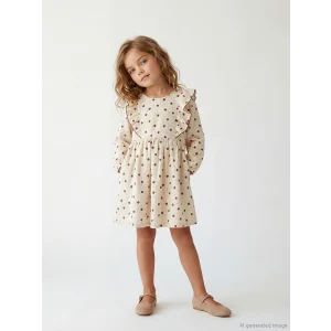 LCW Kids Ekru Bisiklet Yaka Çiçekli Kız Çocuk Elbise