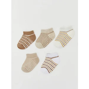 LCW Kids Kahverengi Çizgili Erkek Bebek Patik Çorap 5li