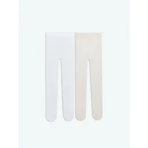 LCW baby Beyaz Kız Bebek Külotlu Çorap 2li