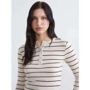 LCWAIKIKI Classic Bej Bisiklet Yaka Çizgili Kadın Body