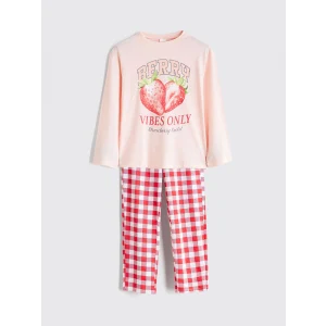 LCW Kids Pembe Bisiklet Yaka Çilek Baskılı Kız Çocuk Pijama Takımı
