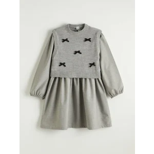 LCW Kids Gri Bisiklet Yaka Kız Çocuk Elbise ve Süveter
