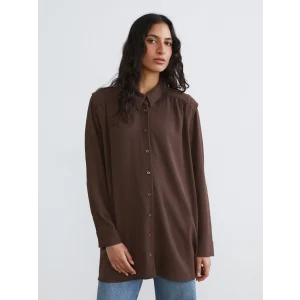 LCW Modest Kahverengi Büzgülü Oversize Kadın Gömlek Tunik