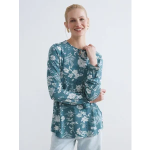 LCW Grace Mavi Bisiklet Yaka Desenli Bluz